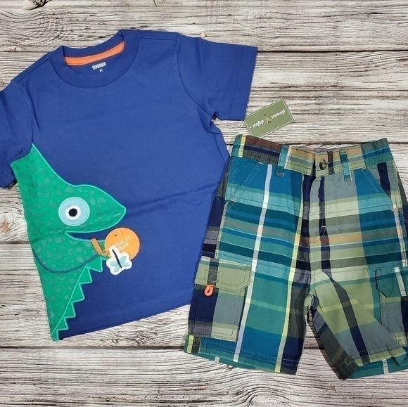 Lizard T-Shirt, Toucan Tank Top, and Plaid Shorts Outfit Gymboree NWT - Picture 3 of 13